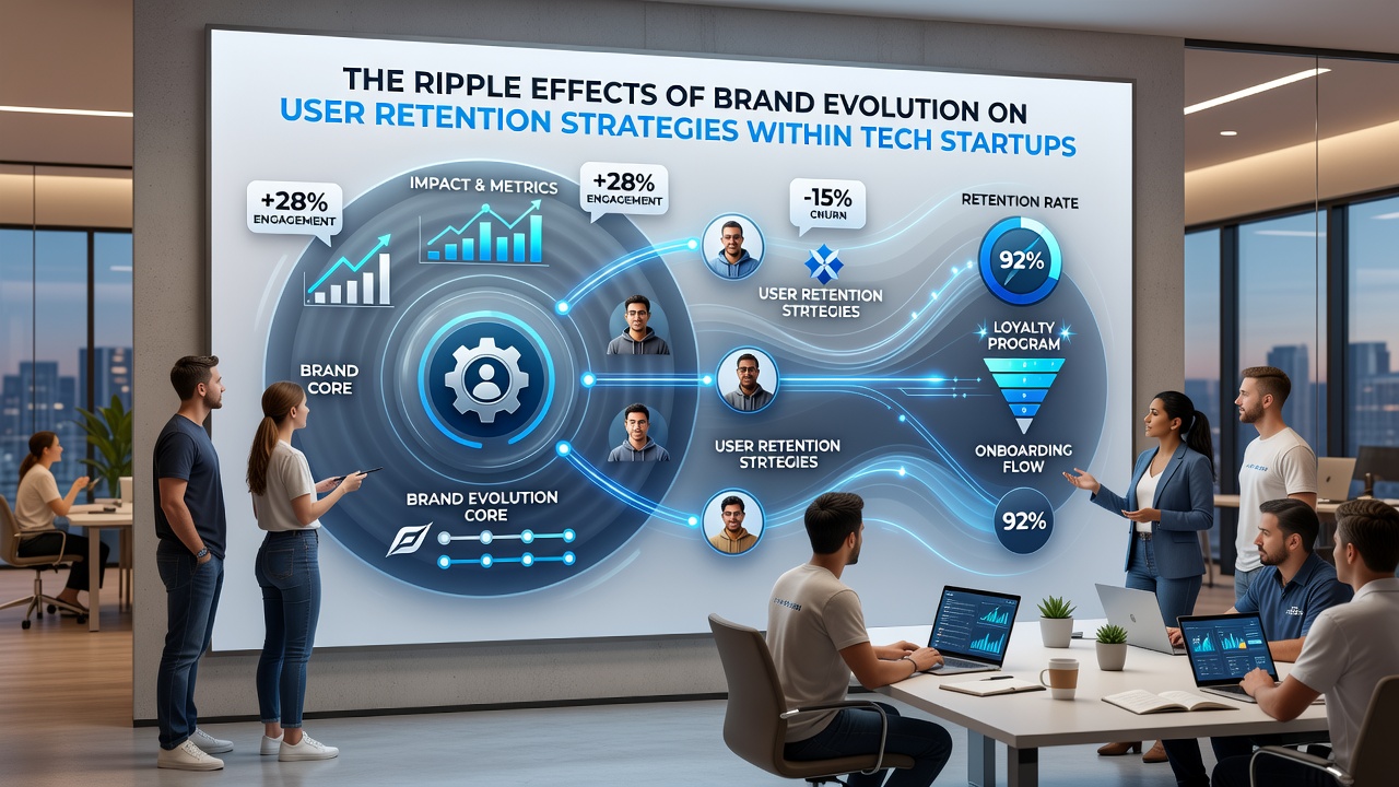 Data visualization showing user retention curves before and after brand changes in tech startups